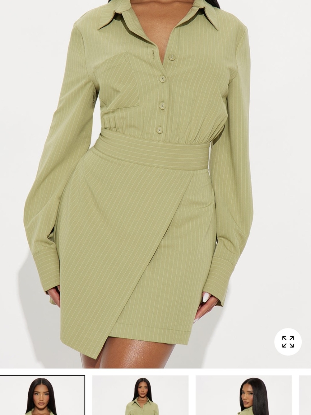 Light Sage Pinstripe Mini Shirt Dress